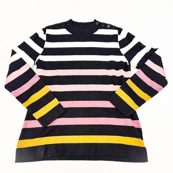 Karl Lagerfeld Paris Striped Top Button Shoulder Accent Size M Mint - Picture 1 of 6